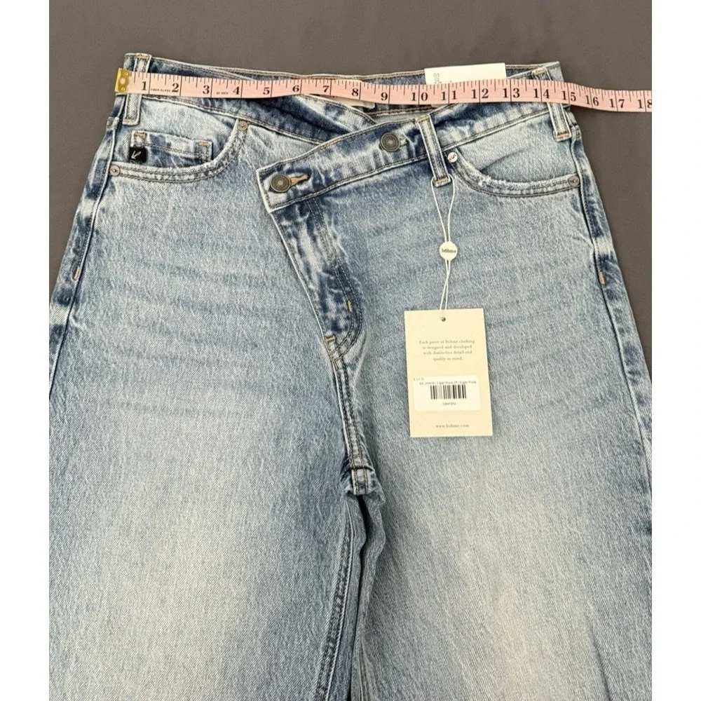 KanCan Jeans Womens 3/25 Light Wash Crossover Wide Leg Distressed High Rise NEW! - Picture 5 of 14